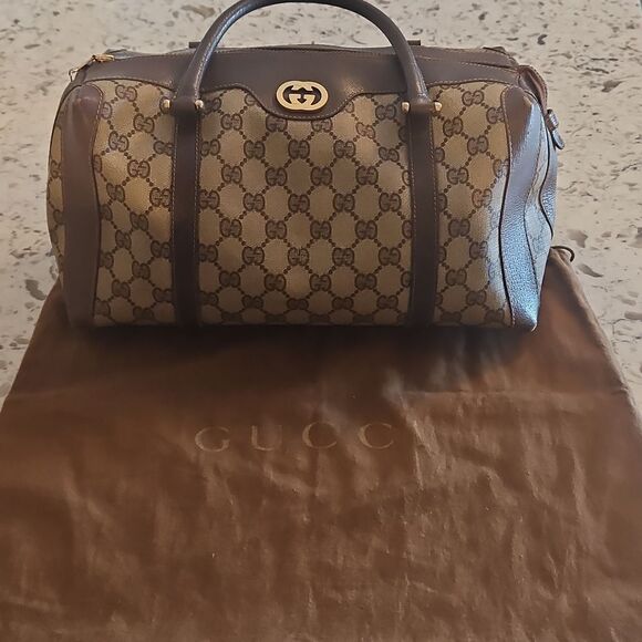 Gucci Sherry Line Brown Monogram Canvas Boston Bag With A Vintage, Rare Charm - Picture 1 of 13